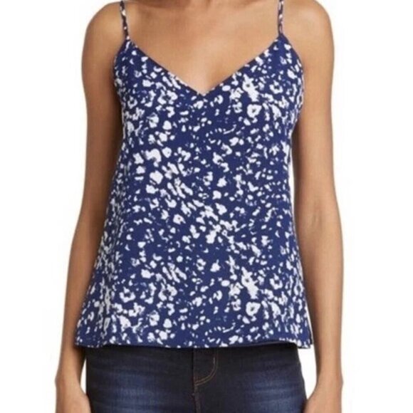 L'Agence Blue White Cheetah Jane V Neck 100% Silk Camisole Tank Top S - Picture 1 of 5